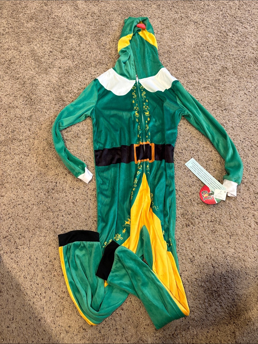 ELF Green & Yellow Hooded Elf Onesie pjs